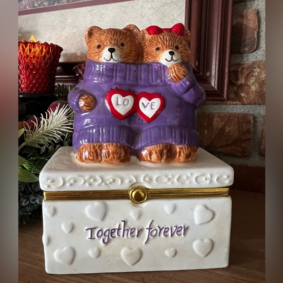 Rare Vintage 1981 Teddy Bear Love Together Forever TrinketBox